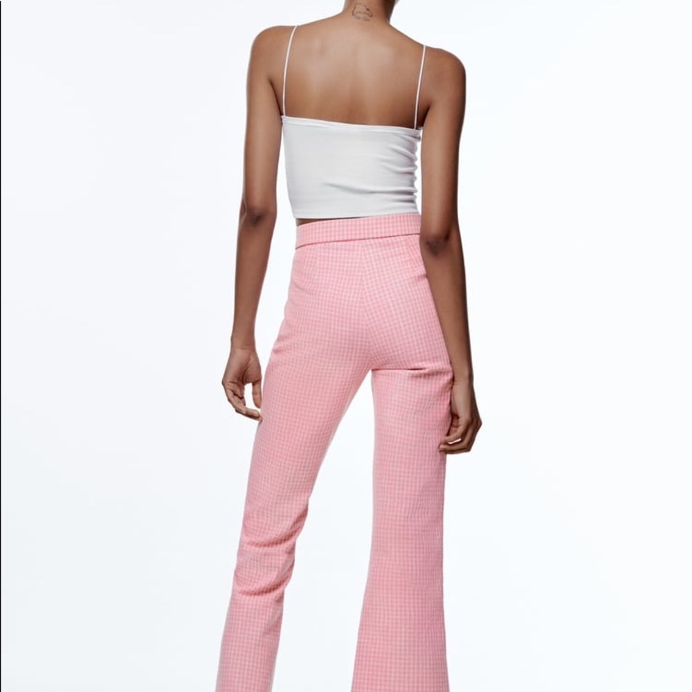 Zara Pink Gingham High-Rise Flared Pants - Picture 4 of 9